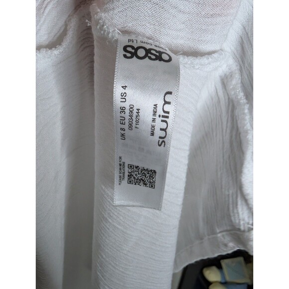 ASOS White Boho Maxi Dress 4 Cowrie Shell Lace Up Beach Cover Up Viscose - Picture 11 of 12